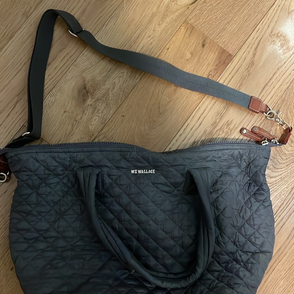 MZ Wallace Quilted Crossbody Satchel in Charcoal with Gold Hardware - Picture 3 of 9